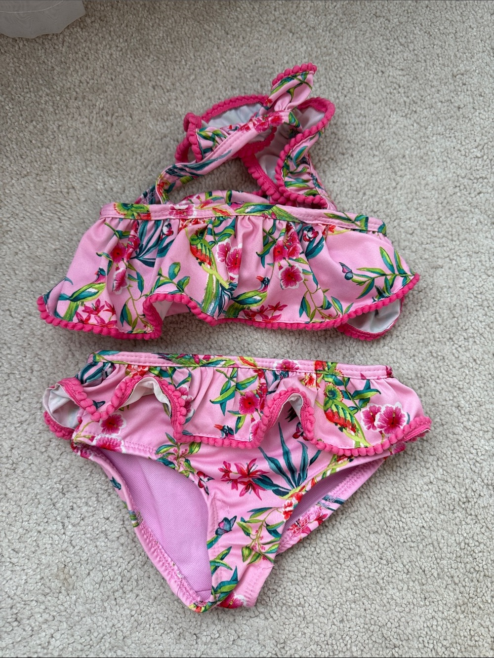 Girls' Pink Floral Ruffle Bikini Swim Set
